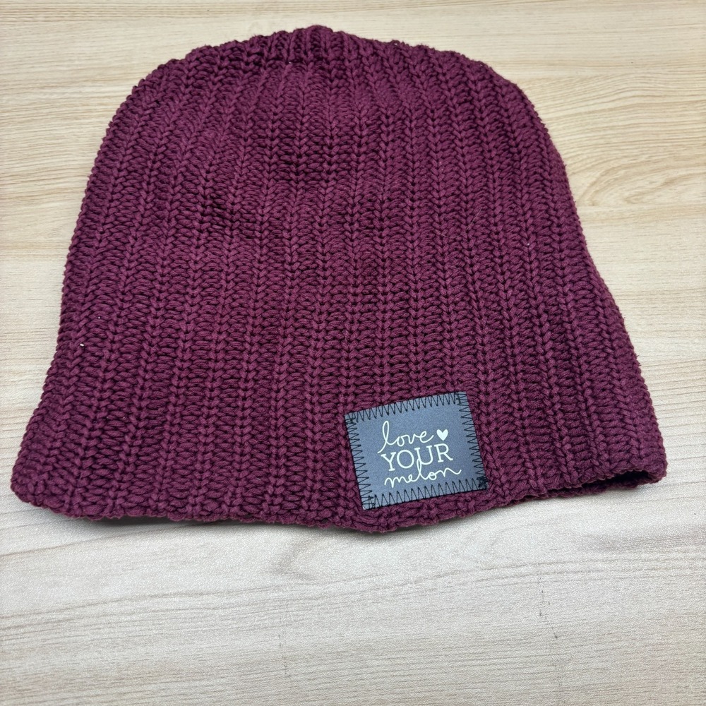 Love Your Melon Hat‎ Beanie Womens One Size Maroon Knit Ribbed Slouchy Winter